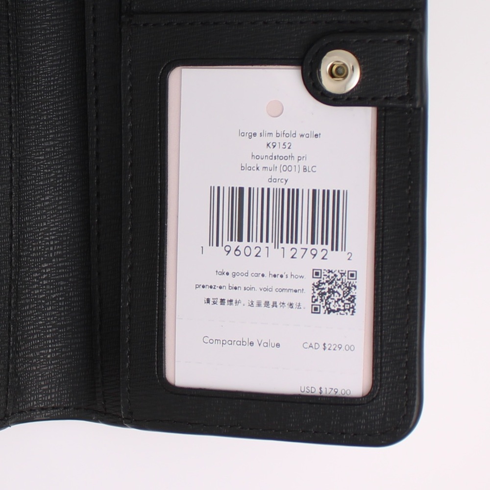 Kate Spade Darcy Houndstooth Print Large Slim Bifold Wallet In Black Multi - Picture 4 of 4